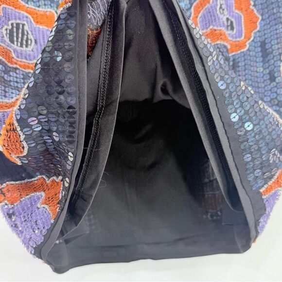 H&M Navy Blue Orange Purple Sequin Embellished Floral Mini Party Holiday Skirt - Picture 14 of 16